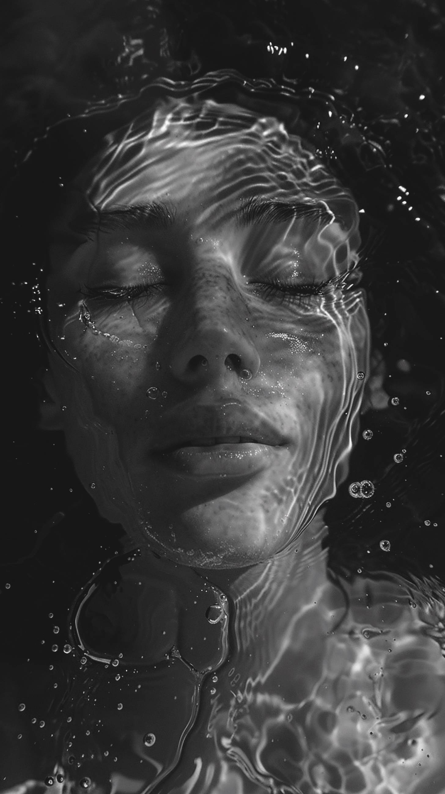 Visage d'une femme immergé dans l'eau  